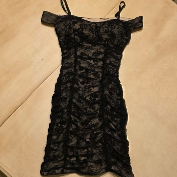 BCX Black Floral Velvet Ruched Bodycon Dress Off-The-Shoulder - Picture 3 of 14